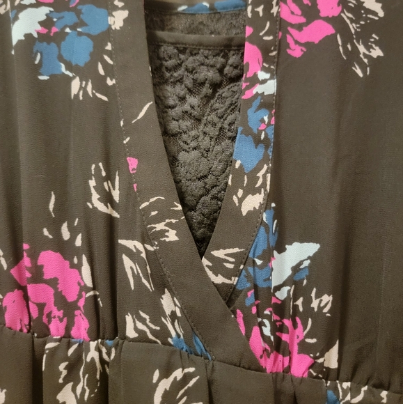 TORRID Black Pink Floral Lace Cutout Overlay Mini Chiffon Georgette Dress - Picture 6 of 10